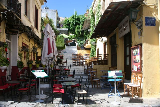 Athens - Plaka tavernas by day