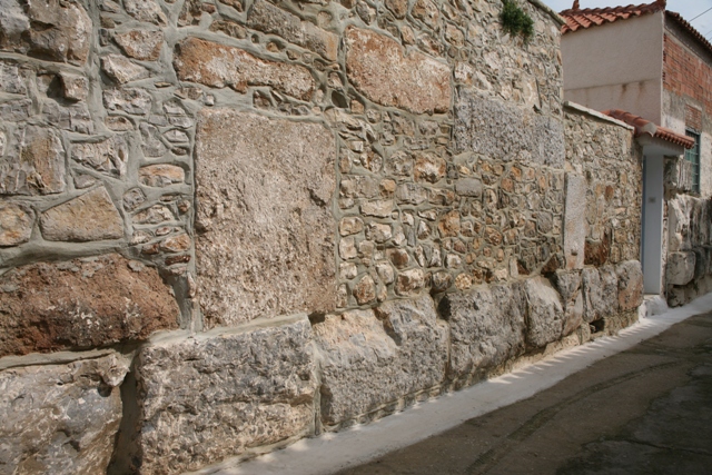 Hellenistic walls in the Old Village opposite Taxiarches church
